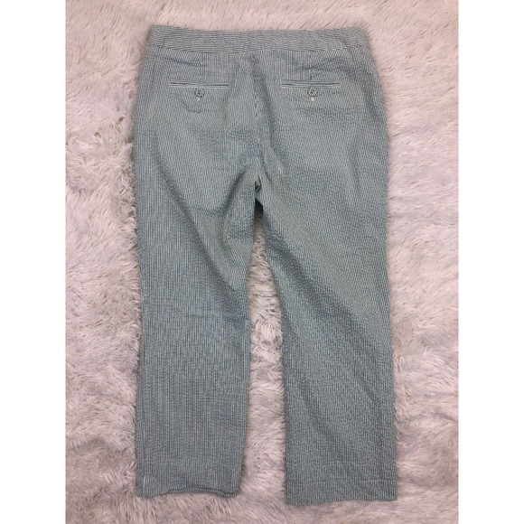 Emma James 10P Sage Green Striped Pants Capri Length Straight Leg Casual Summer - Picture 5 of 6